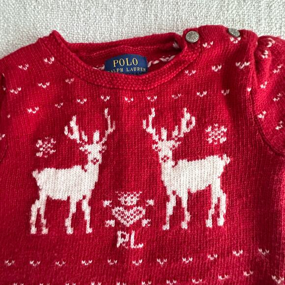Polo Ralph Lauren Girl's Red Reindeer Sweater Dress GUC 5 - Picture 3 of 7